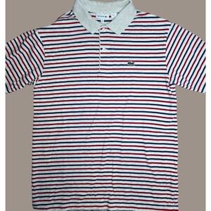 Vtg Kids Lacoste Striped Polo Shirt Red‎ Blue White Short Sleeve Size 16